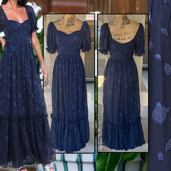 Lulus Navy Sweetness floral Burnout Phenomenal Maxi Dress Size M - Picture 1 of 9